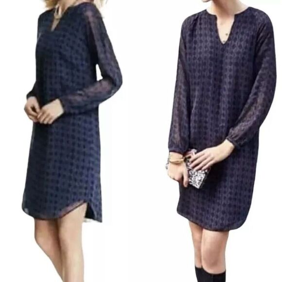 CAbi Style 3102 Harlequin Blue Black Diamond Shift Tunic Shirt Dress Size Small - Picture 1 of 10